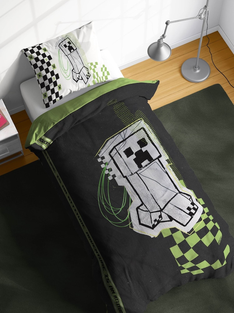Jay Franco Black Minecraft Creeper Doodle 100% Cotton Single Duvet Set - Image 1 of 6