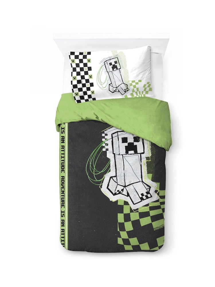 Jay Franco Black Minecraft Creeper Doodle 100% Cotton Single Duvet Set - Image 2 of 6