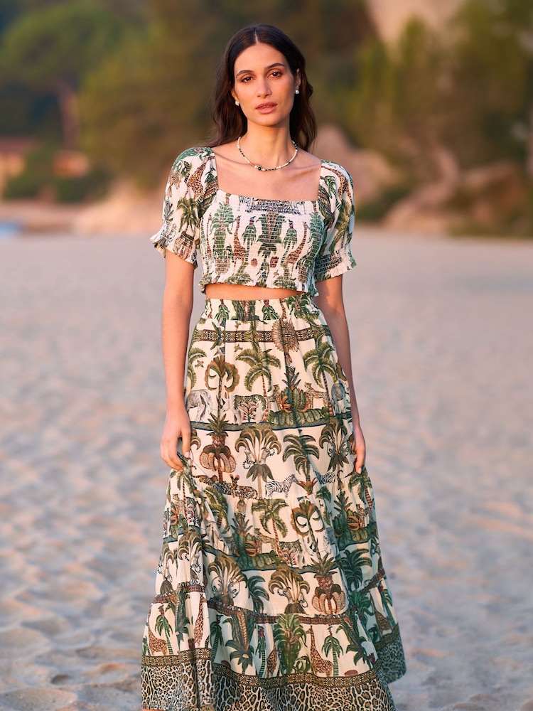 Yumi Green 100% Cotton Voile Safari Midi Skirt - Image 1 of 5