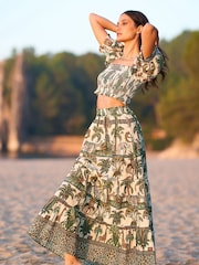 Yumi Green 100% Cotton Voile Safari Midi Skirt - Image 2 of 5