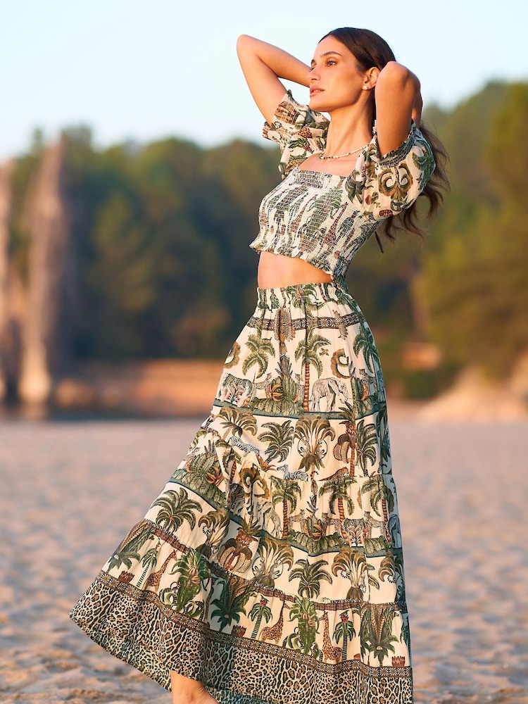 Yumi Green 100% Cotton Voile Safari Midi Skirt - Image 2 of 5