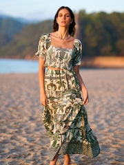 Yumi Green 100% Cotton Voile Safari Midi Skirt - Image 3 of 5