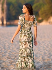 Yumi Green 100% Cotton Voile Safari Midi Skirt - Image 4 of 5