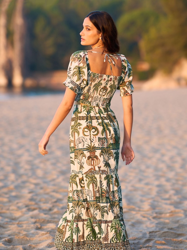 Yumi Green 100% Cotton Voile Safari Midi Skirt - Image 4 of 5