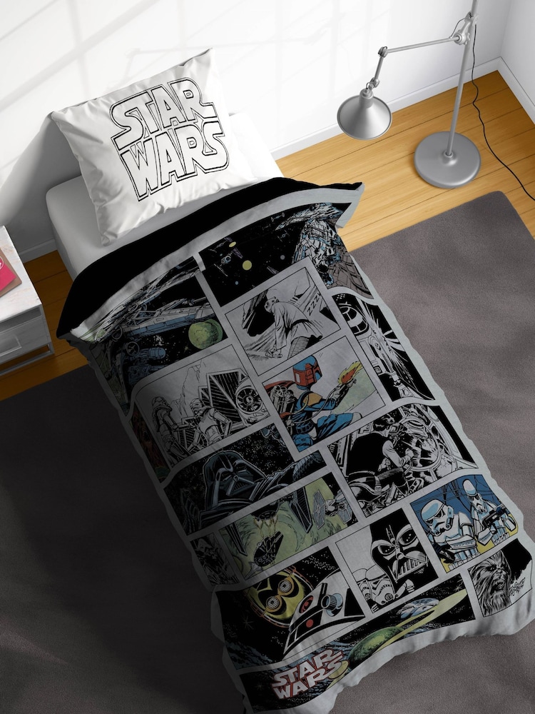 Jay Franco Black Star Wars Comic 100% Cotton Single Duvet Cover Set - Image 1 of 6 Jay Franco Black Star Wars Comic 100% Cotton Single Duvet Cover Set - Image 1 of 6