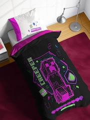 Jay Franco Black Minecraft Neon Creeper 100% Cotton Single Duvet Set - Image 1 of 6