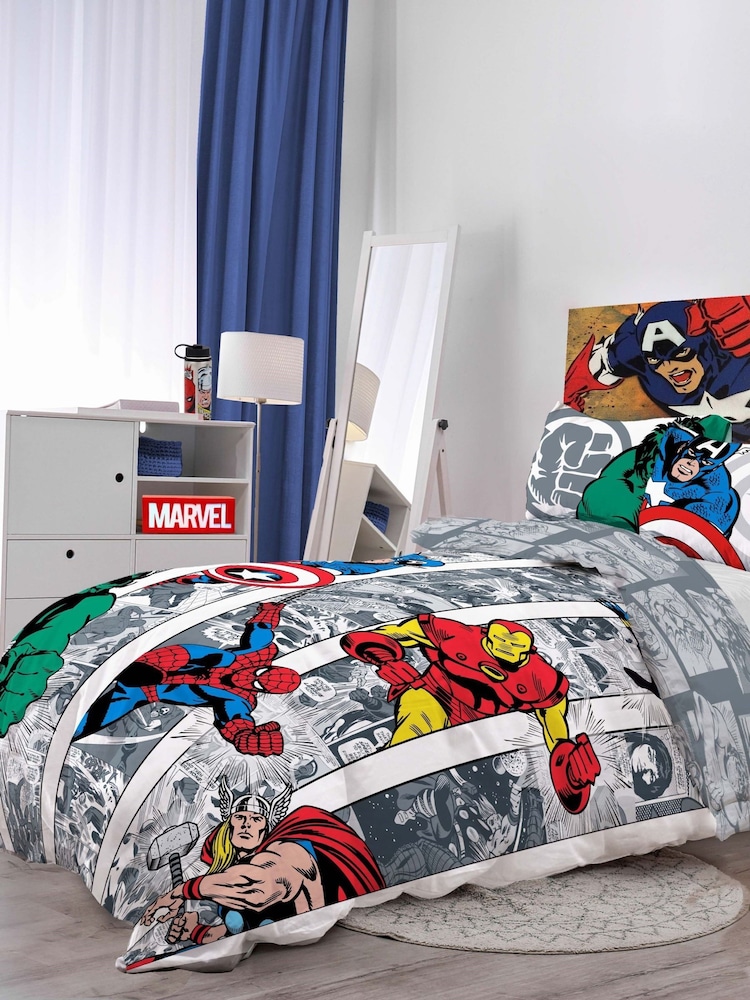 Jay Franco Grey Marvel Comics Avengers Comic Cool 100% Cotton Double Duvet Cover & Pillowcase Set - Image 1 of 2