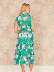 Yumi Green Blossom Print Stretch Mesh Dress With Pockets - Image 4 of 5
