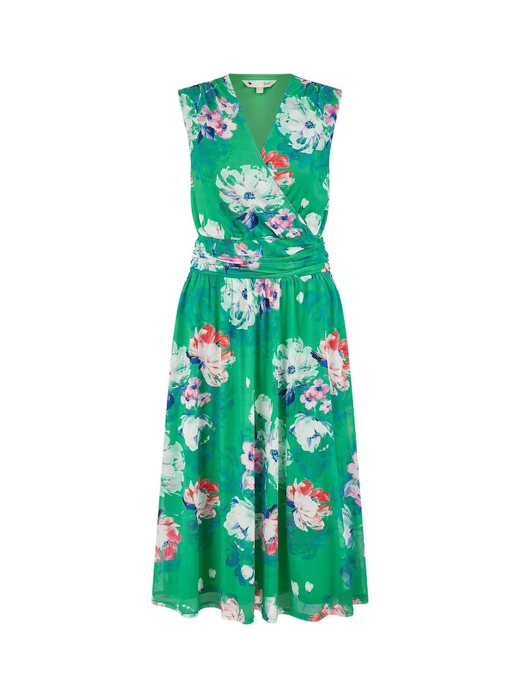 Yumi Green Blossom Print Stretch Mesh Dress With Pockets - Image 5 of 5
