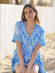 Yumi Blue Viscose Palm Relaxed Tunic Dress - Image 2 of 5