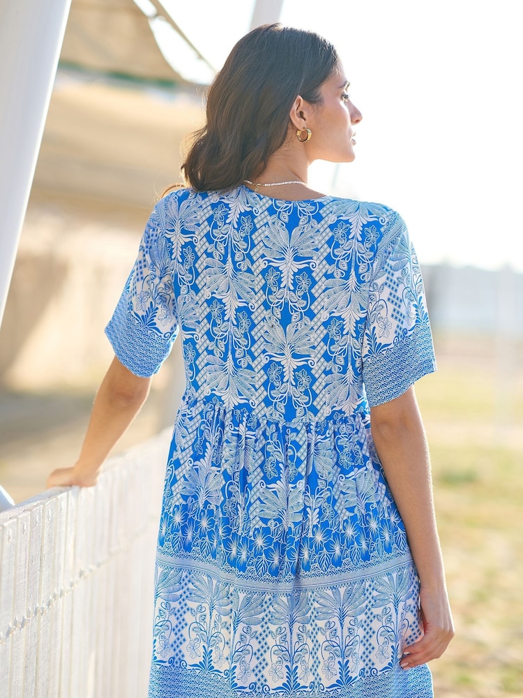Rochie tunică relaxată în palmier din viscoză Yumi - Image 4 of 5