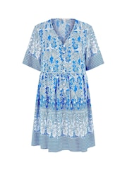 Yumi Blue Viscose Palm Relaxed Tunic Dress - Image 5 of 5