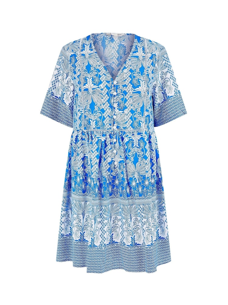 Yumi Blue Viscose Palm Relaxed Tunic Dress - Image 5 of 5