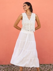 Yumi Cream Crochet Lace Tie Waistcoat - Image 2 of 5