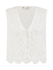 Yumi Cream Crochet Lace Tie Waistcoat - Image 5 of 5