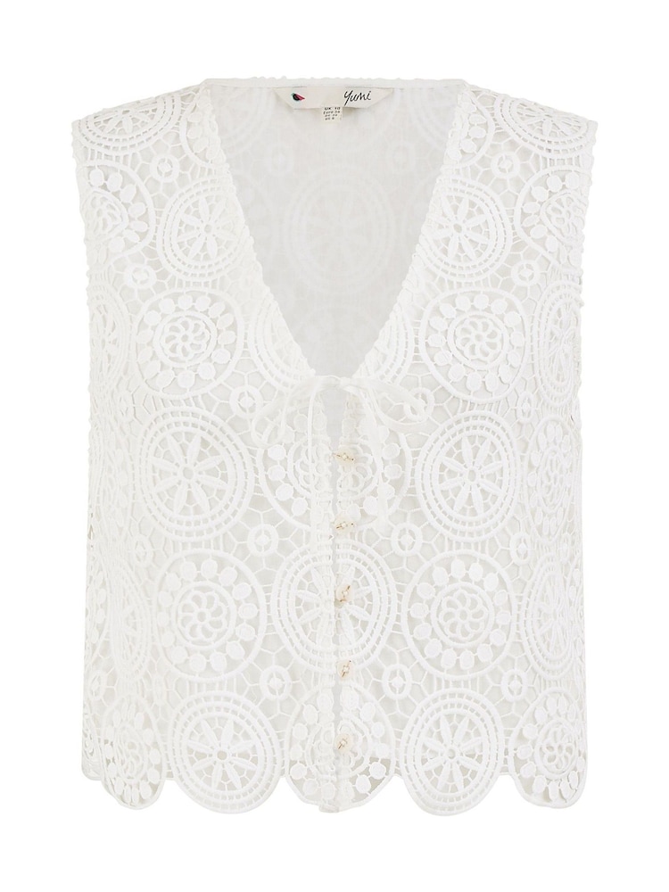Yumi Cream Crochet Lace Tie Waistcoat - Image 5 of 5