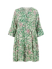 Yumi Green Viscose Ikat Print 3/4 Sleeve Tunic Dress - Image 5 of 5