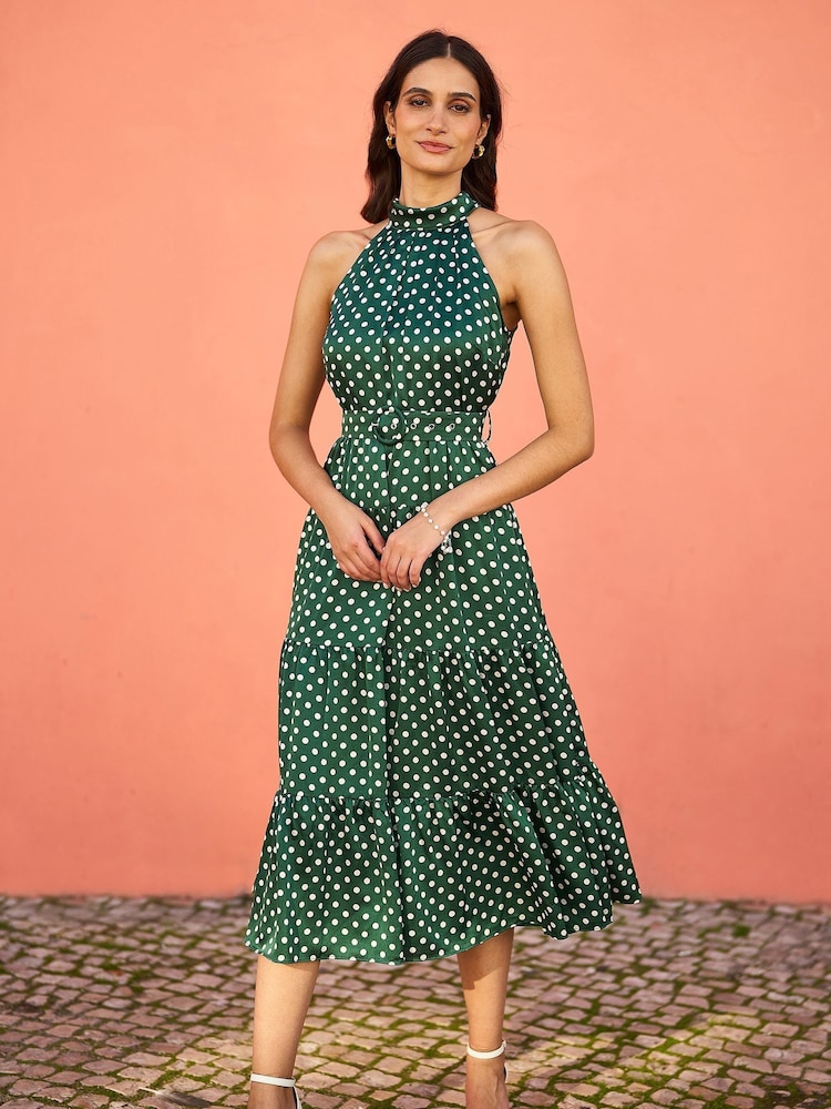 Yumi Spot Print Halter Midi Dress With Matching Belt - Imagen 1 de 5 Yumi Spot Print Halter Midi Dress With Matching Belt - Imagen 1 de 5