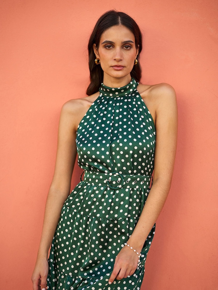 Yumi Spot Print Halter Midi Dress With Matching Belt - Imagen 2 de 5 Yumi Spot Print Halter Midi Dress With Matching Belt - Imagen 2 de 5
