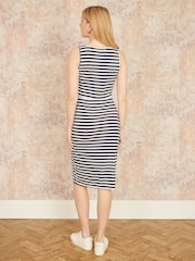 Yumi Blue Striped Jersey Ruched Midi Dress - Image 3 of 4