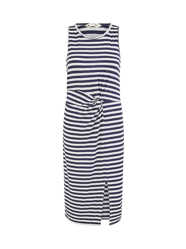 Yumi Blue Striped Jersey Ruched Midi Dress - Image 4 of 4
