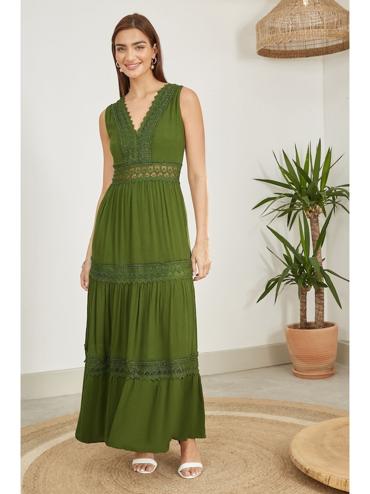 Yumi Green Lace Trim Sun Dress - Image 1 of 5