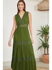 Yumi Green Lace Trim Sun Dress - Image 2 of 5