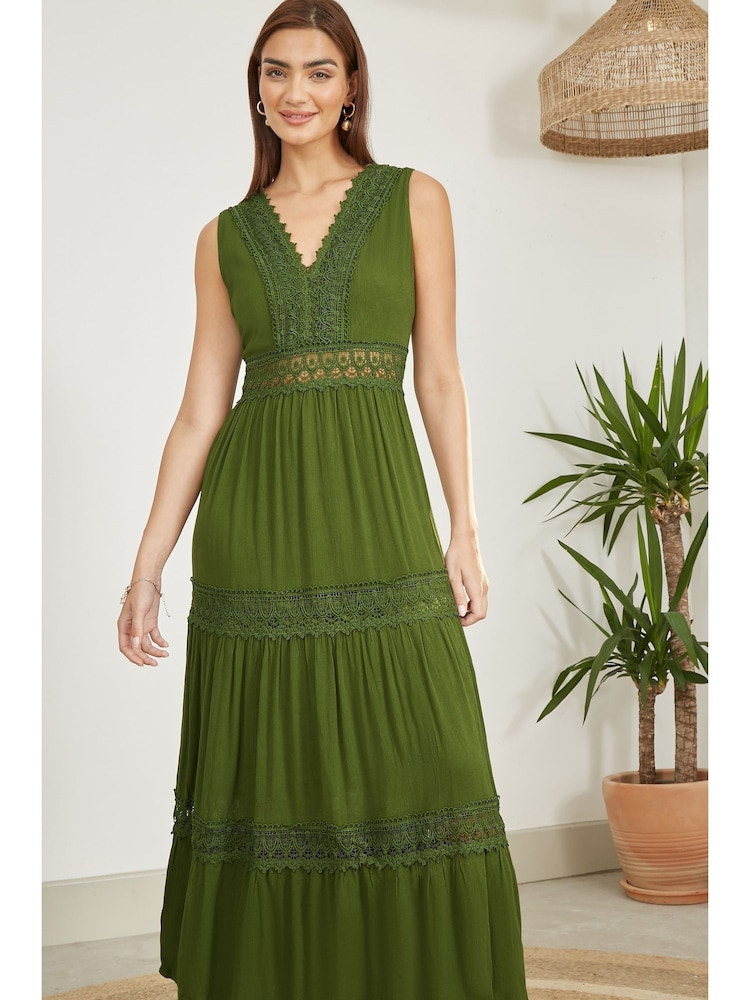 Yumi Green Lace Trim Sun Dress - Image 2 of 5