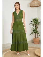 Yumi Green Lace Trim Sun Dress - Image 3 of 5