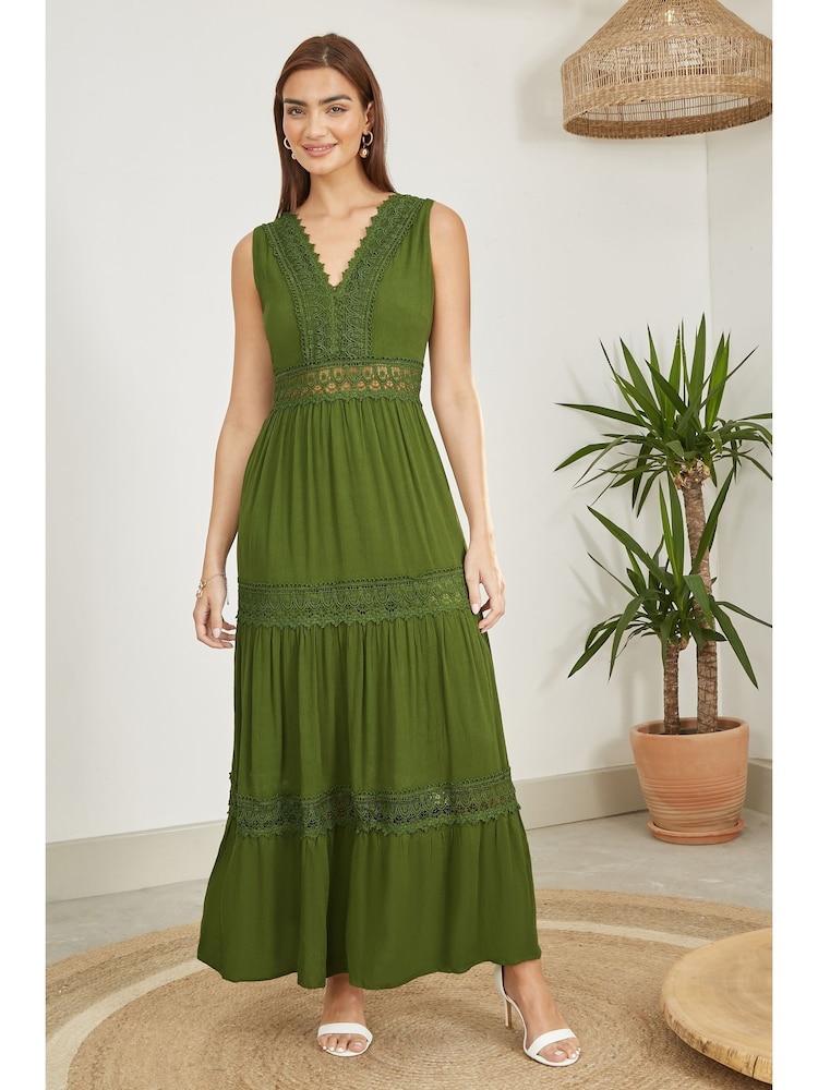 Yumi Green Lace Trim Sun Dress - Image 3 of 5