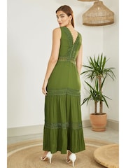 Yumi Green Lace Trim Sun Dress - Image 4 of 5