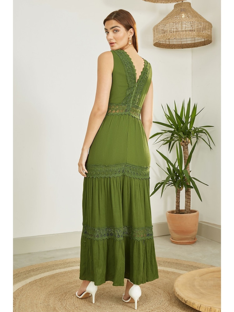 Yumi Green Lace Trim Sun Dress - Image 4 of 5