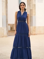 Yumi Blue Lace Trim Sun Dress - Image 1 of 5