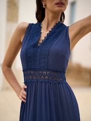 Yumi Blue Lace Trim Sun Dress - Image 3 of 5