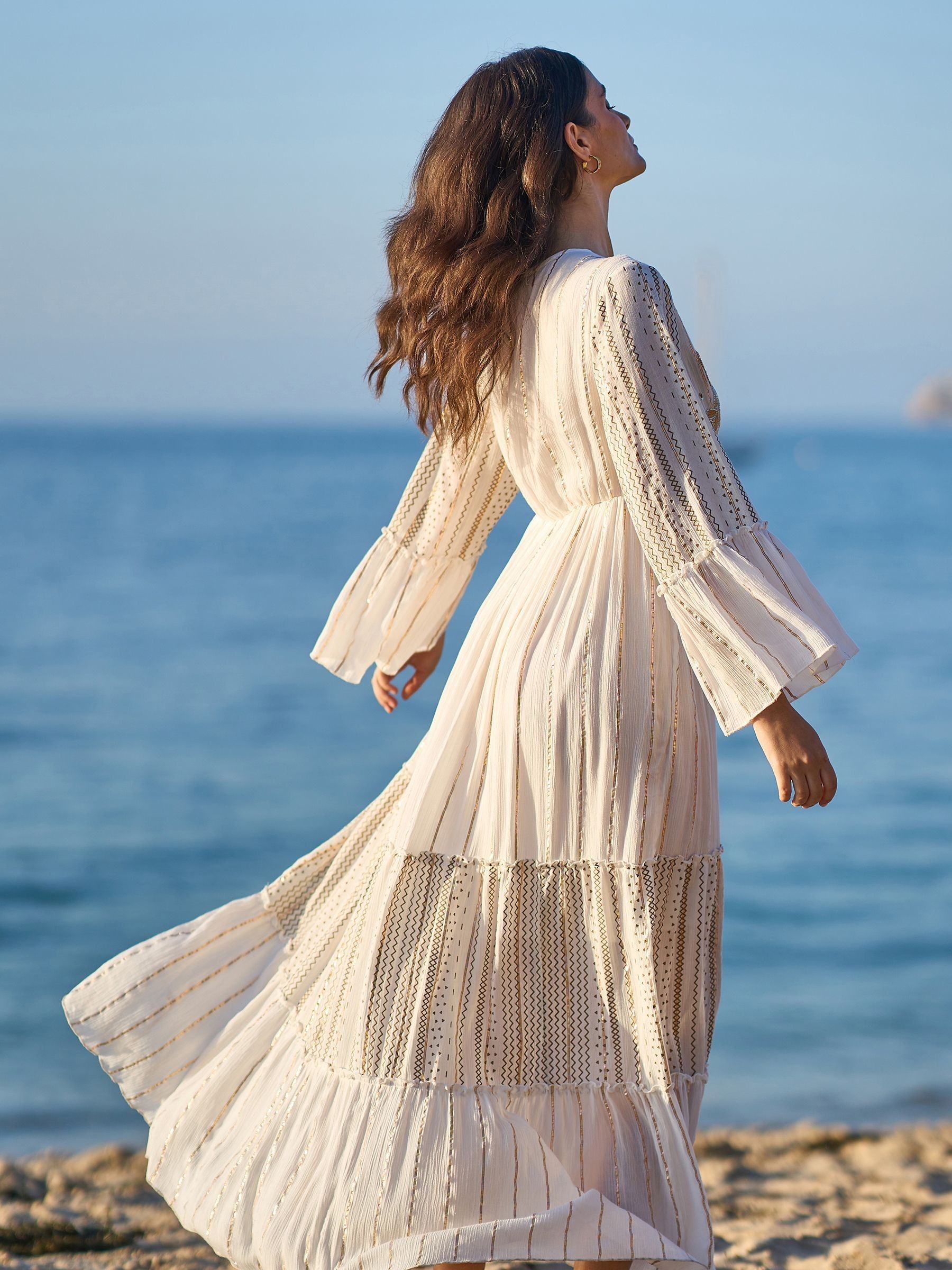 Buy Yumi White Metallic Embellished Maxi Dress With Long