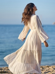 Yumi White Metallic Embellished Maxi Dress With Long Sleeves - Image 4 of 5