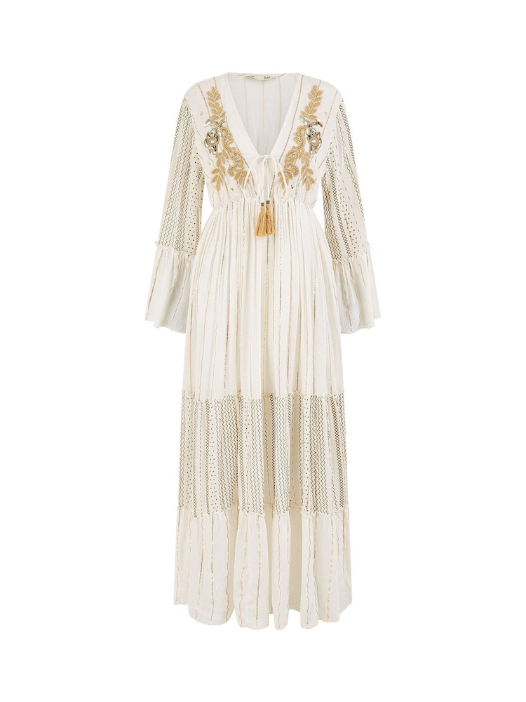 Yumi White Metallic Embellished Maxi Dress With Long Sleeves - Image 5 of 5