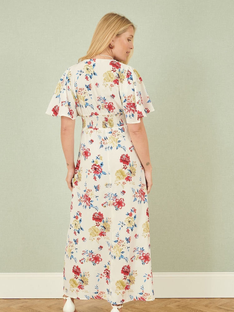 Yumi Floral Fabric Ruched Waist Midi Dress - Image 3 of 4