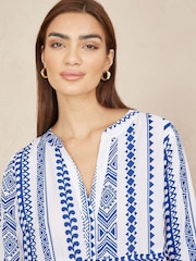 Yumi Blue Tencel Geo Stripe Print Beach Tunic - Image 3 of 5