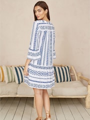 Yumi Blue Tencel Geo Stripe Print Beach Tunic - Image 4 of 5