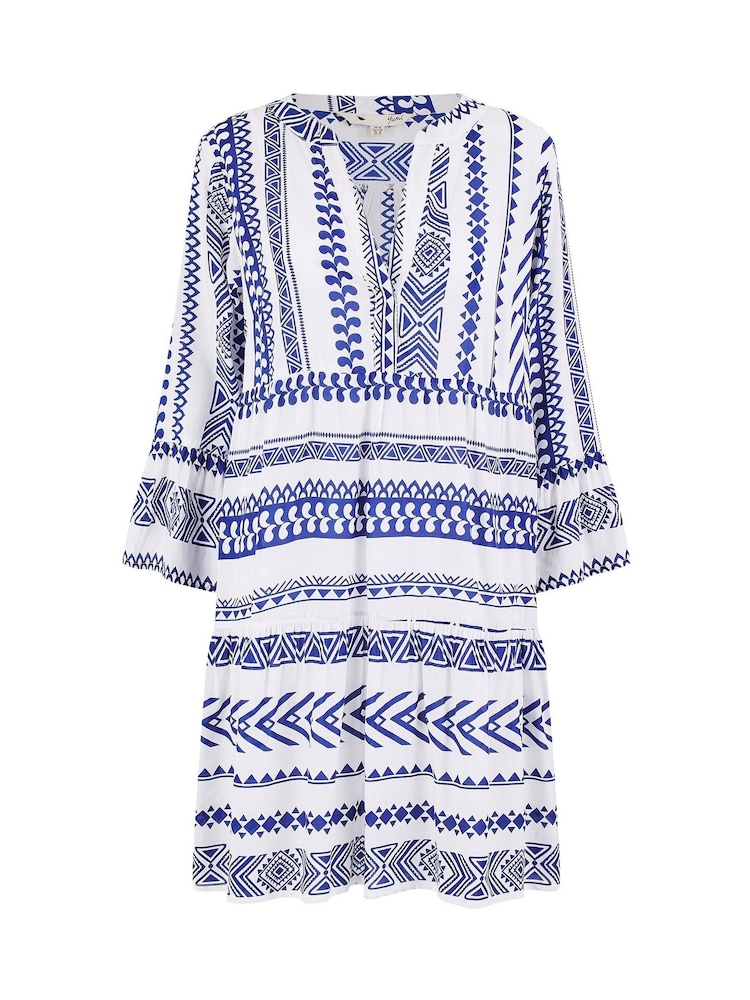 Yumi Blue Tencel Geo Stripe Print Beach Tunic - Image 5 of 5
