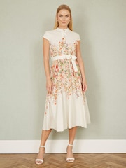 Yumi Cream Blend Floral Mirrored Placement Skater Dress - Image 2 of 5