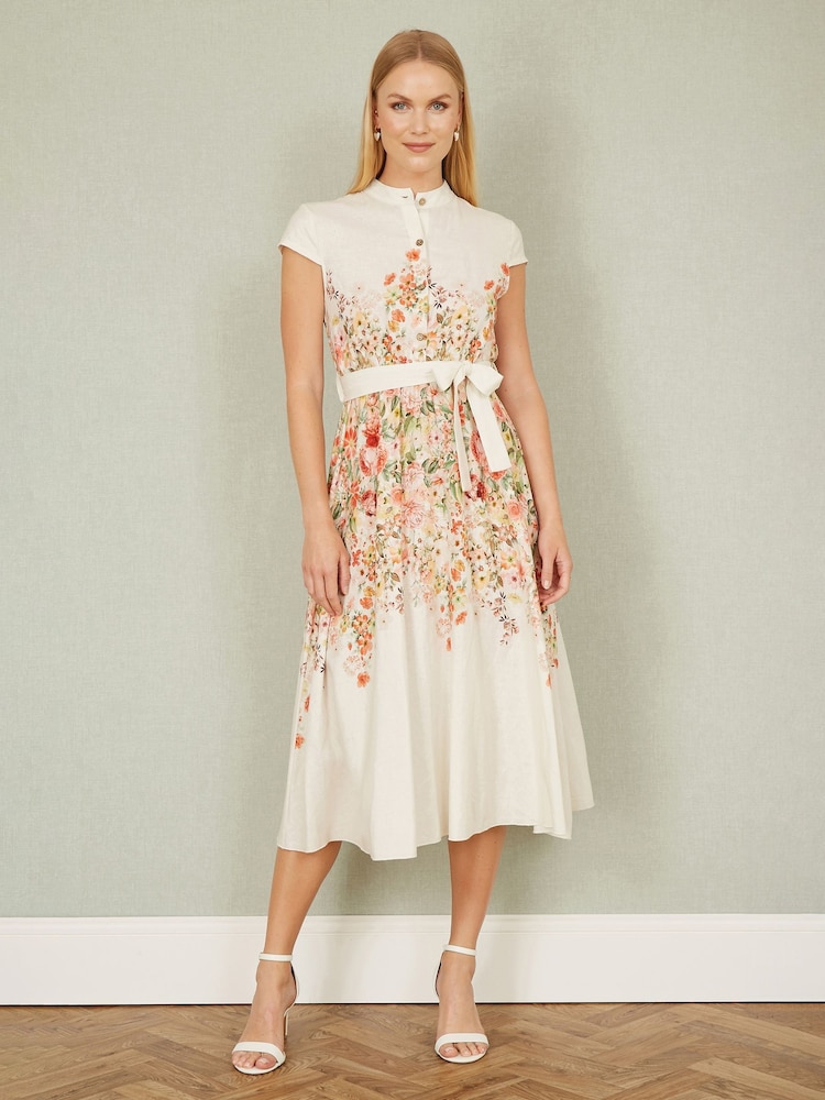 Yumi Cream Blend Floral Mirrored Placement Skater Dress - Image 2 of 5