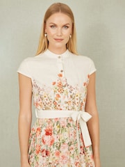 Yumi Cream Blend Floral Mirrored Placement Skater Dress - Image 3 of 5