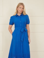 Yumi Blue 100% Cotton Shirt Midi Dress With Cut Out Details - Image 1 of 5