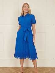 Yumi Blue 100% Cotton Shirt Midi Dress With Cut Out Details - Image 2 of 5