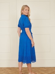 Yumi Blue 100% Cotton Shirt Midi Dress With Cut Out Details - Image 4 of 5