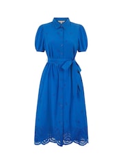 Yumi Blue 100% Cotton Shirt Midi Dress With Cut Out Details - Image 5 of 5