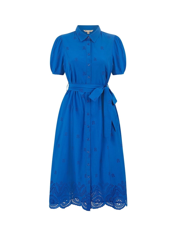 Yumi Blue 100% Cotton Shirt Midi Dress With Cut Out Details - Image 5 of 5