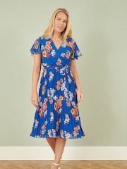 Yumi Blue Floral Pleated Wrap Dress - Image 2 of 4